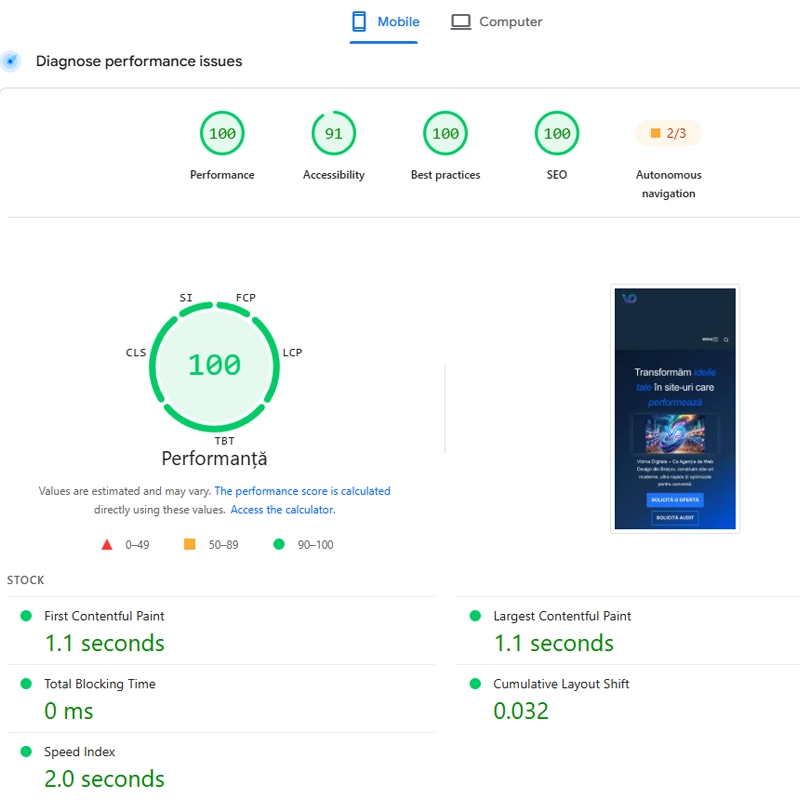 Audit Site Gratuit Mobile | Analiză Performanță și SEO | Vitrina Digitală